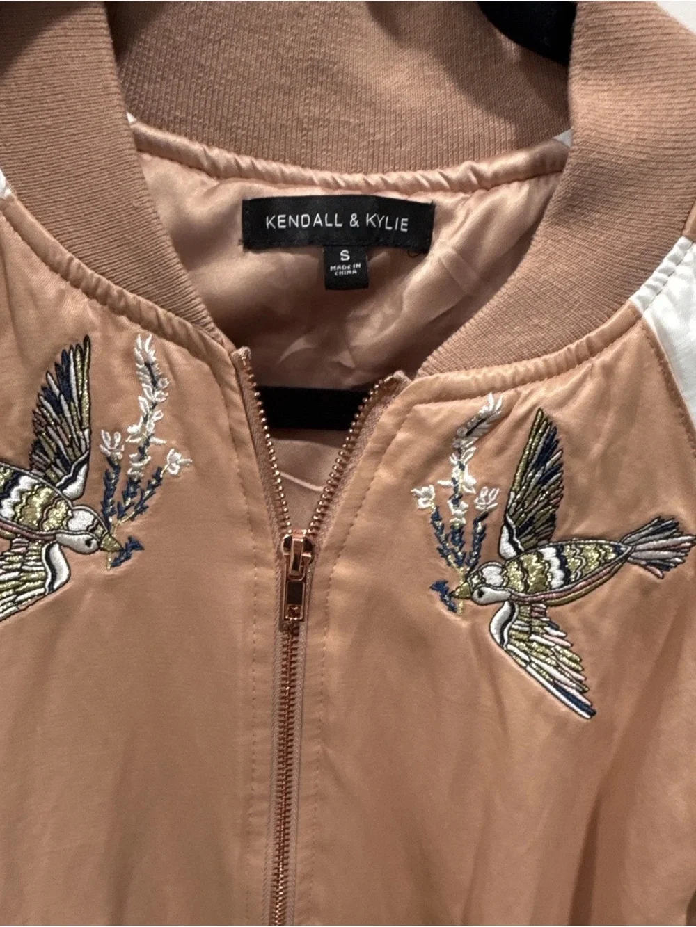 Kendall & Kylie Blush Pink Bomber Jacket with White Sleeves